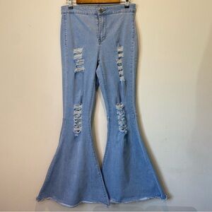 Traffic Jeans Wear Womens Size 7 Bell‎ Bottoms Super Flare Distressed Denim Pant